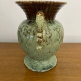 Antique Green Brown Ceramic Baluster Vase Vintage Decoration