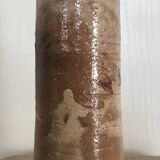 Vase vintage forme rouleau en grès émaillé beige/marron