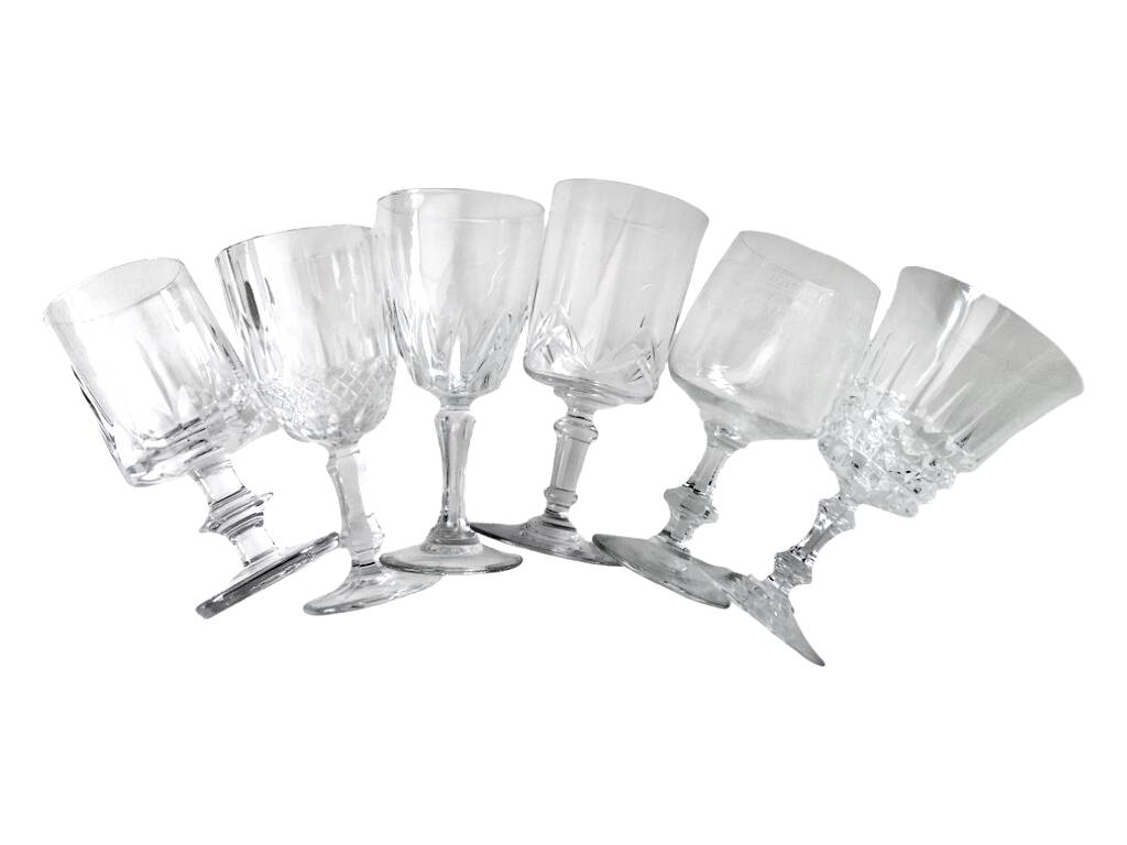 6 assorted crystal wine glasses