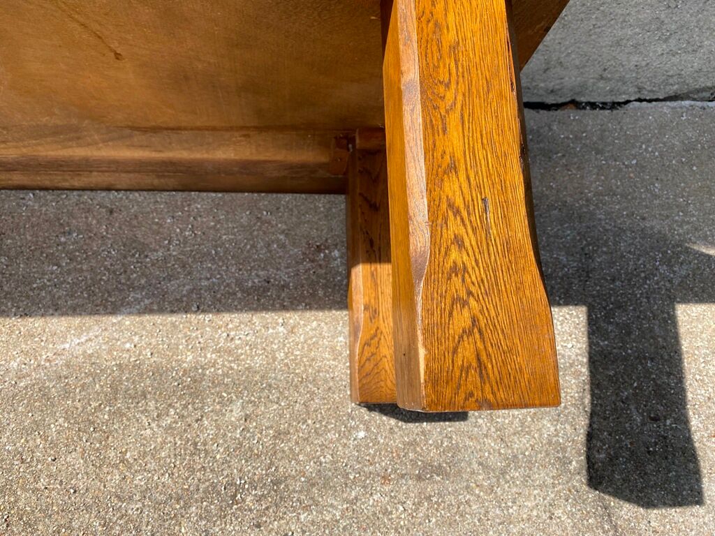 Coffee table herbarium solid oak and ceramic 1950