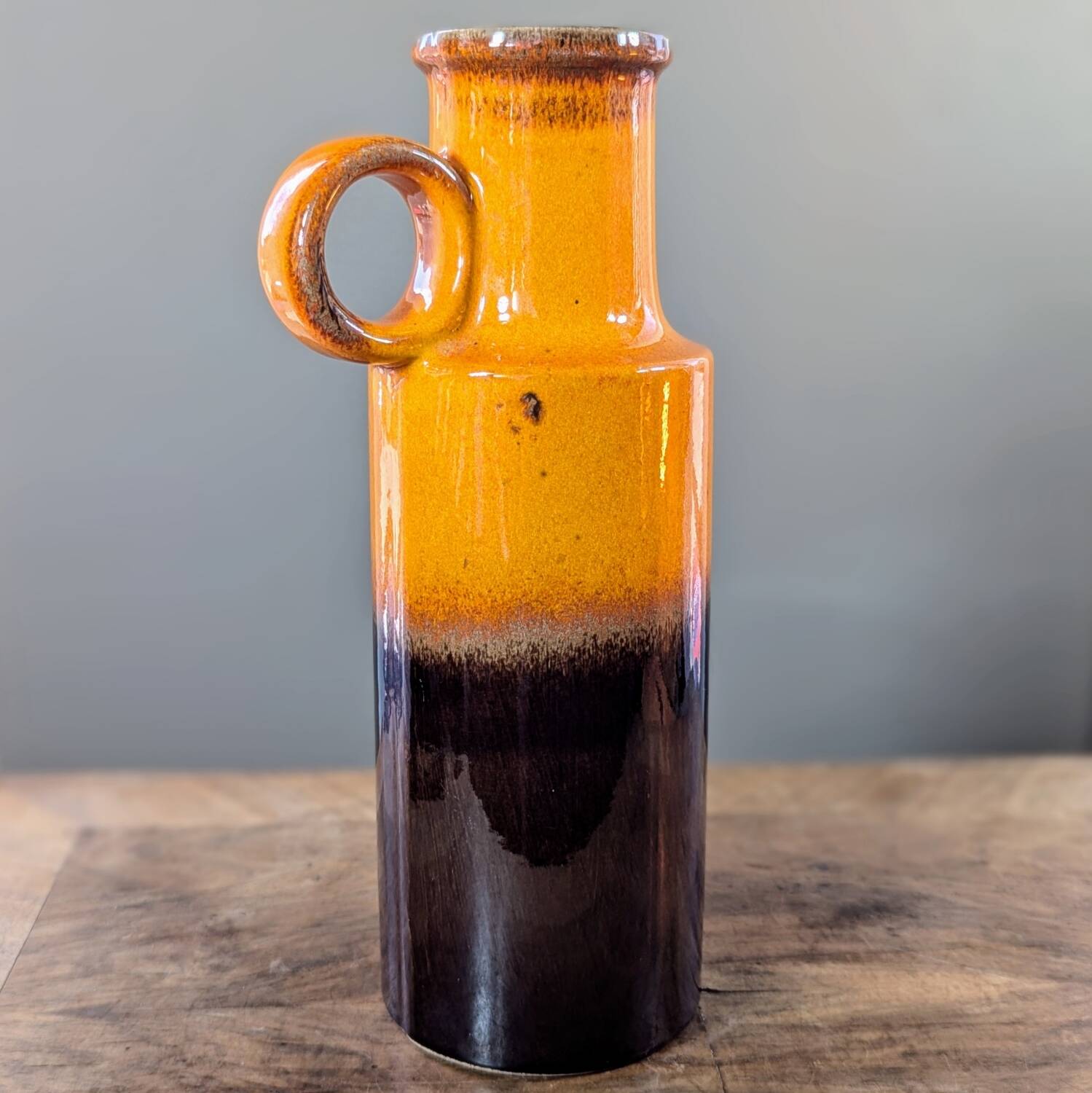 Vase West Germany vintage en céramique orange et marron
