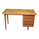Bureau scandinave en bois 4 tiroirs et pieds fuseaux, 1940