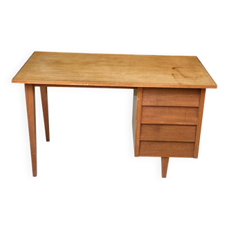 1940s Scandinavian wooden desk with 4 drawers and spindle legs
