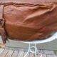 Large vintage Moroccan leather pouf n°2