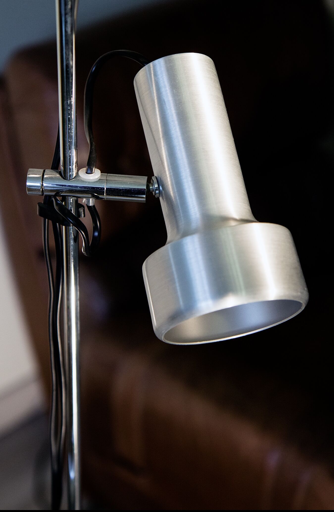 Floor lamp 3 spots 70 's brushed aluminium and chrome