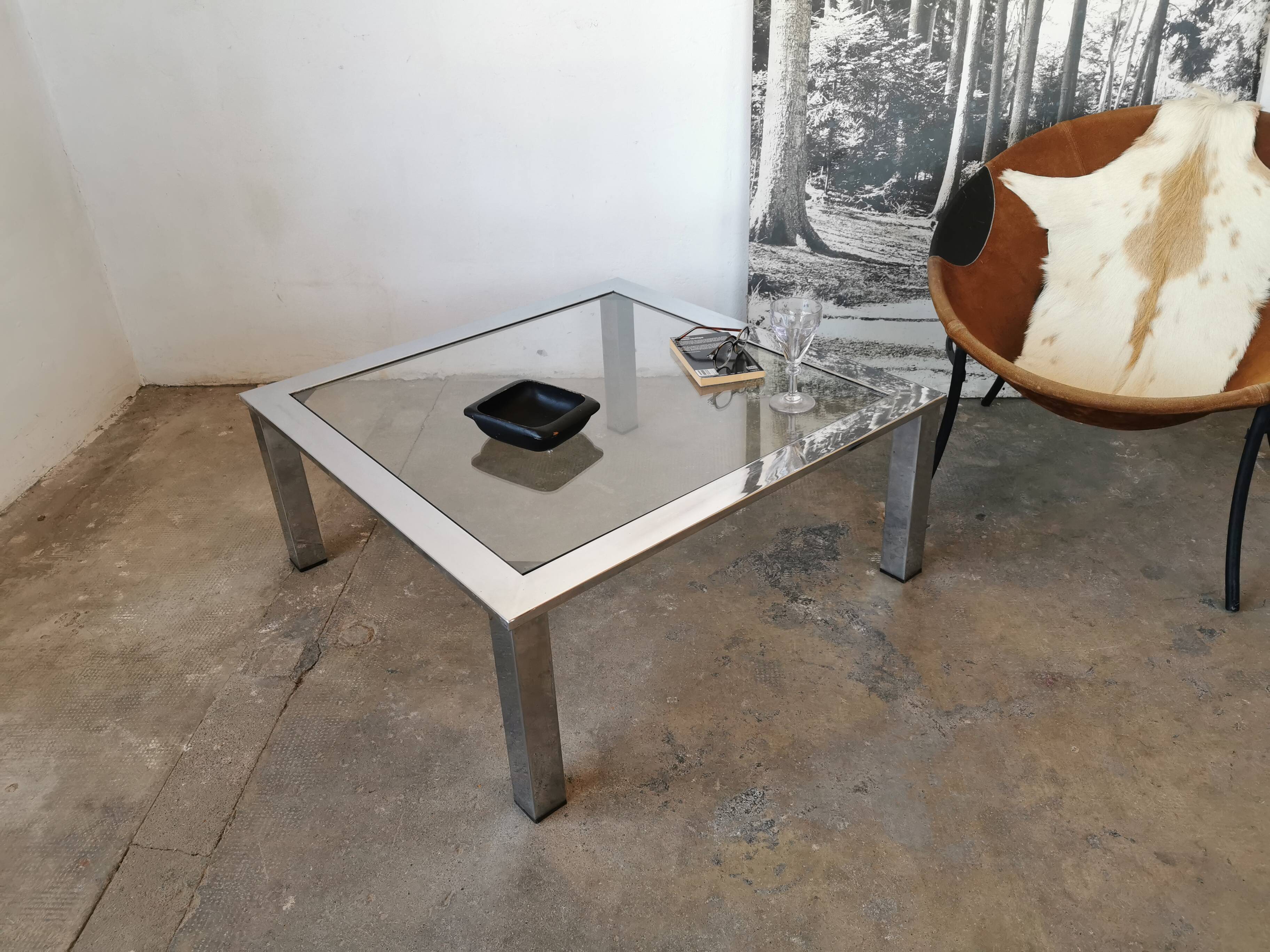 Chrome and glass coffee table, 70s design