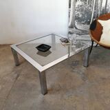 Table basse chrome et verre, design années 70