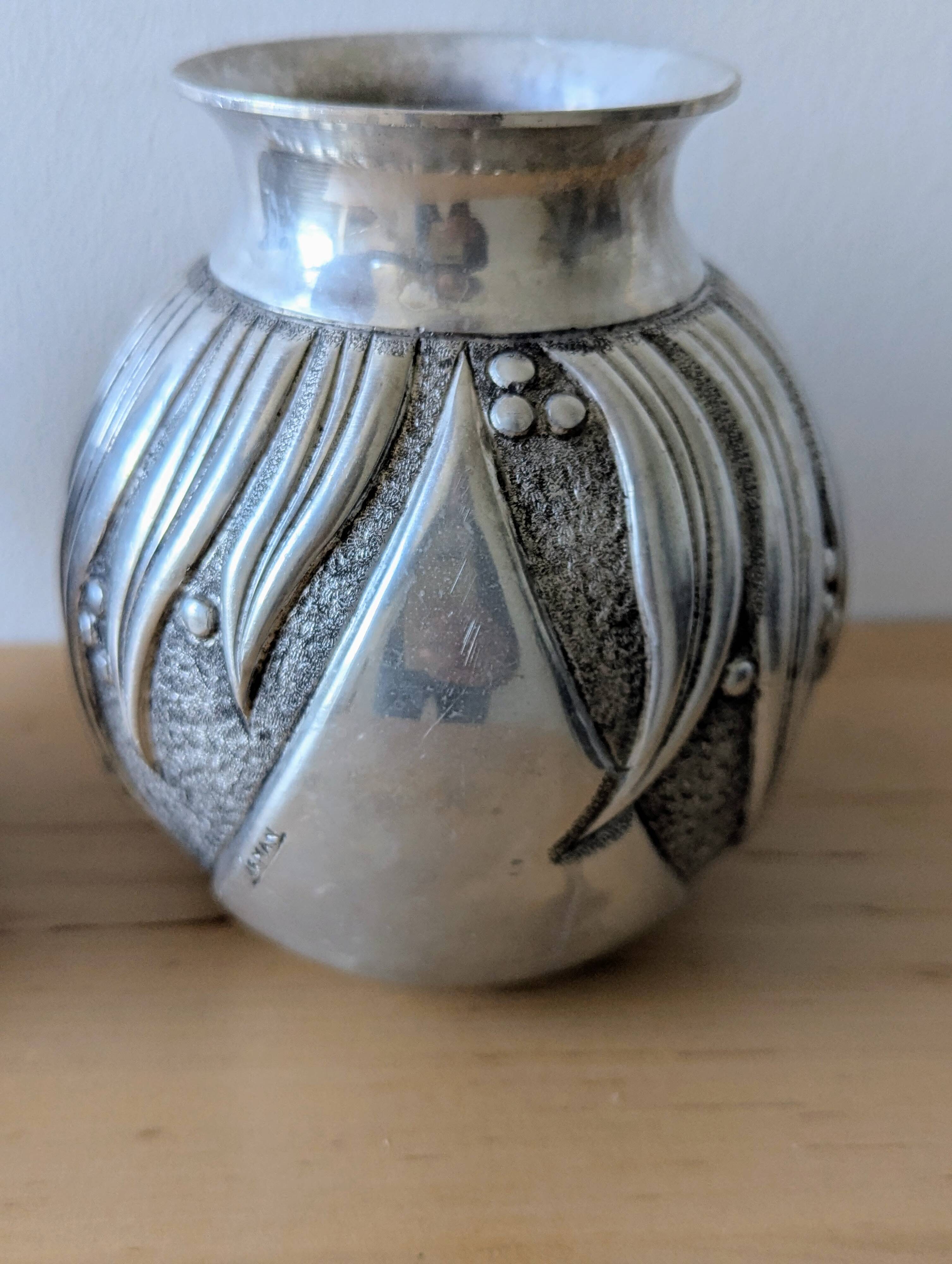 Pair of irman vases in aliometal, french design, 1950