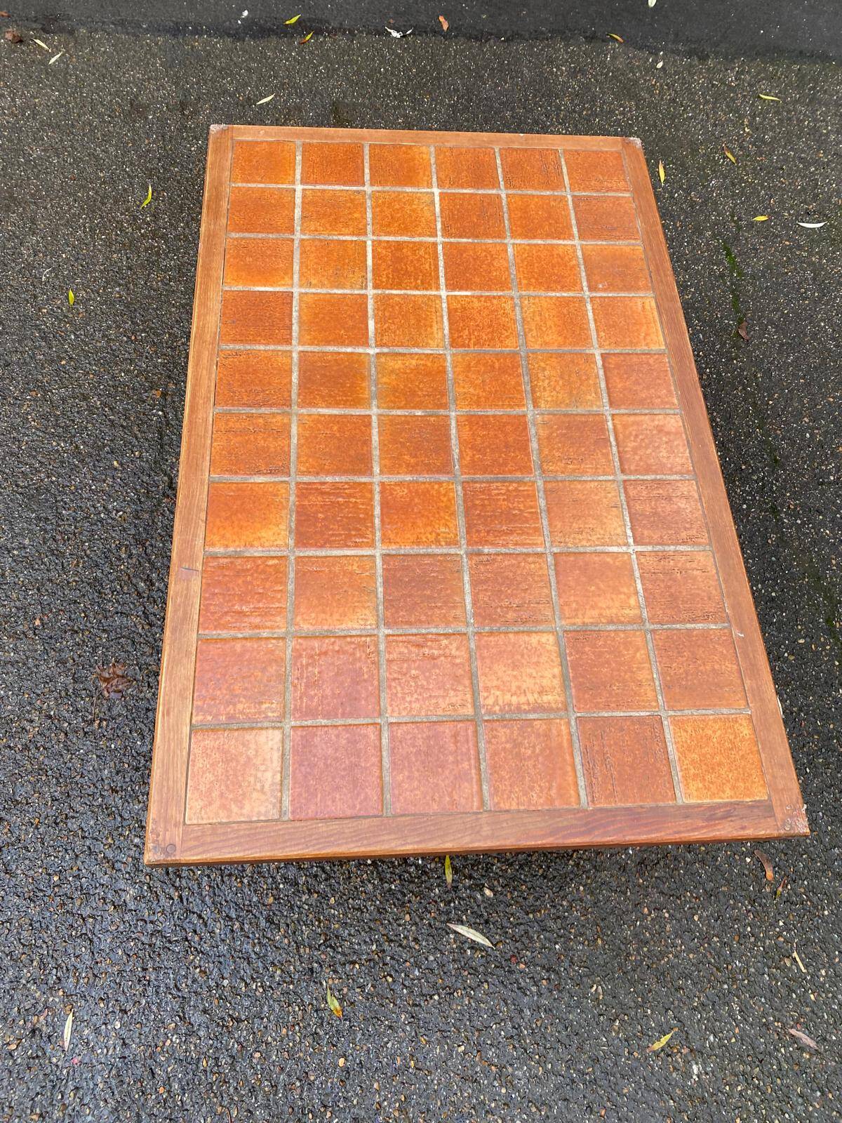 Table basse vintage en chêne et céramique