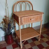 Table de chevet en rotin vintage 60'