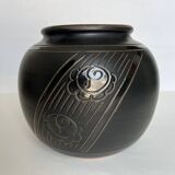 Art Deco ball vase in black ceramic