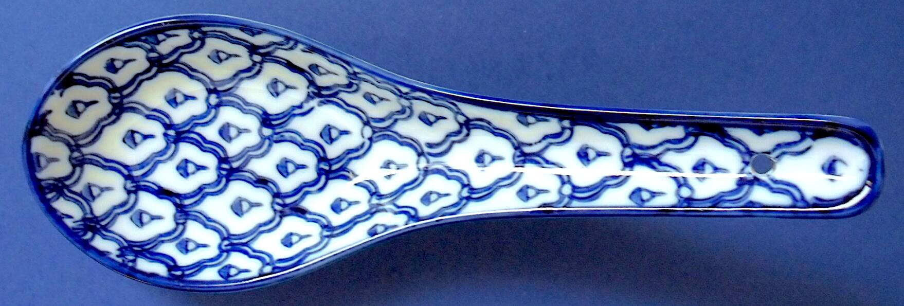 Set of six (6) soup spoons in white-blue porcelain from China