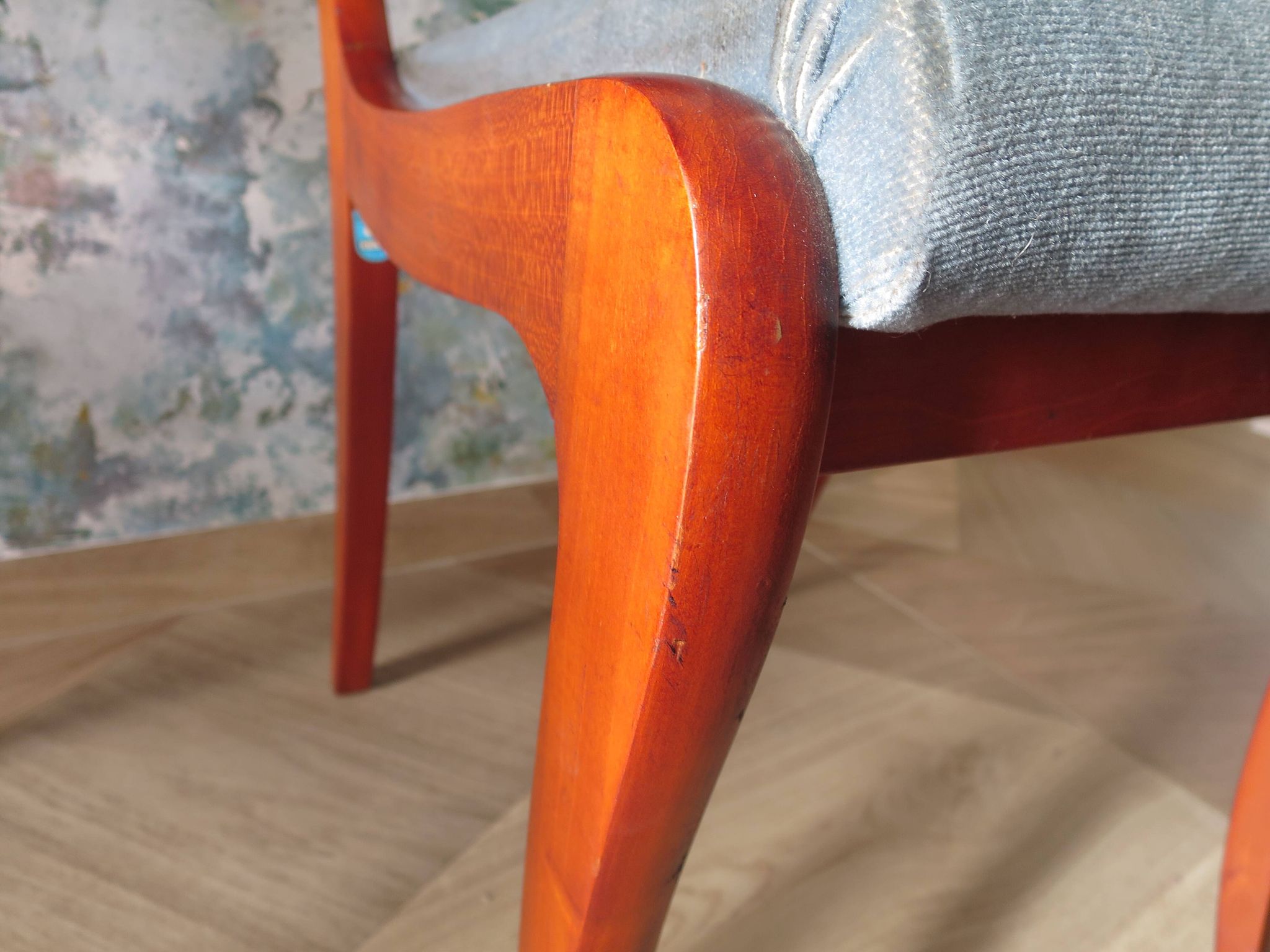 Rare - Set of 4 Louis Philippe/restoration style chairs with medallion - Colour blue / cherry wood