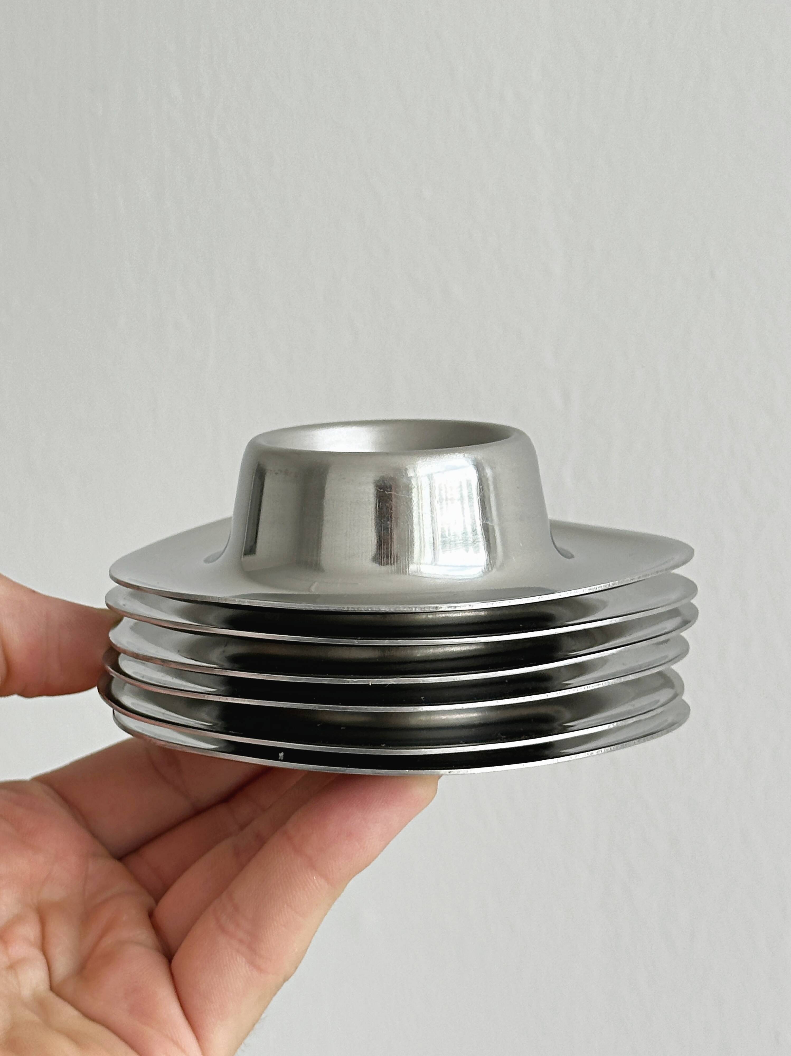 Set of 6 brushed stainless steel egg cups