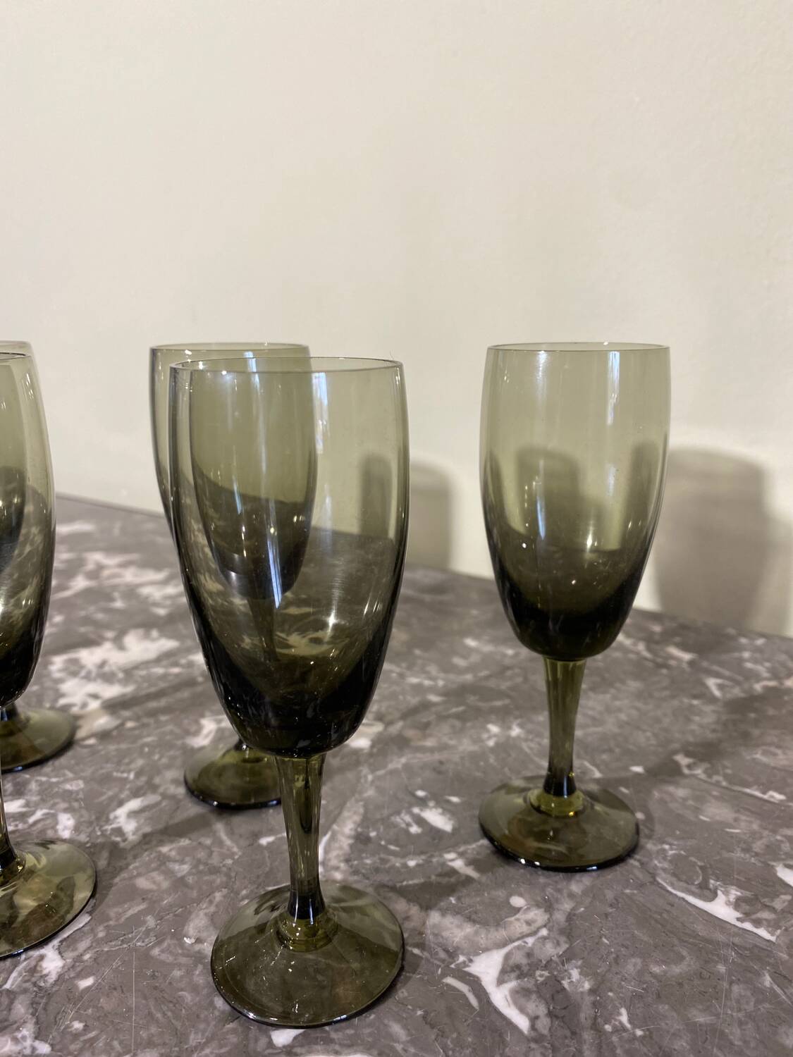 Small smoked glass flutes