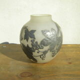 Vase en pâte de verre et étain ancien