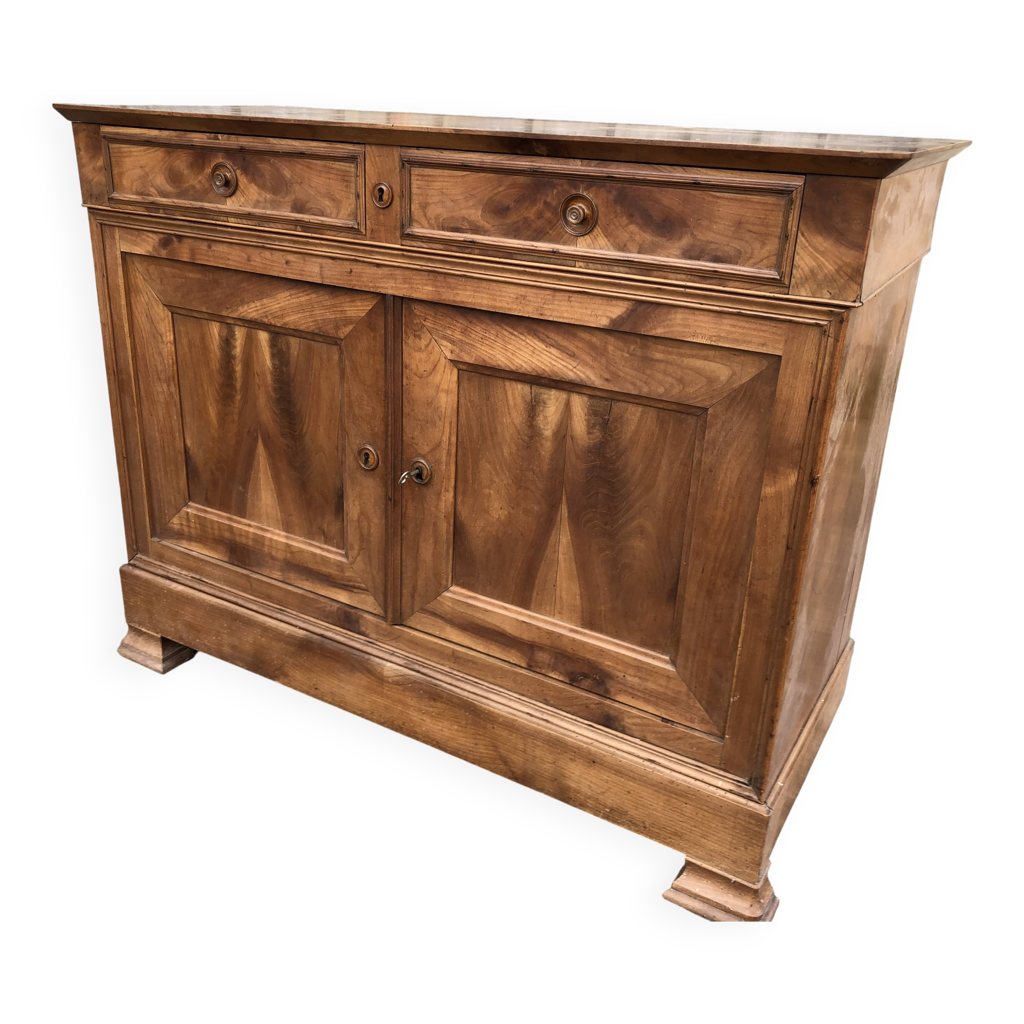 Buffet Bas Ancien En Noyer – 2 Portes, 2 Tiroirs, 1 étagère, Dimensions 110x45x100 Cm