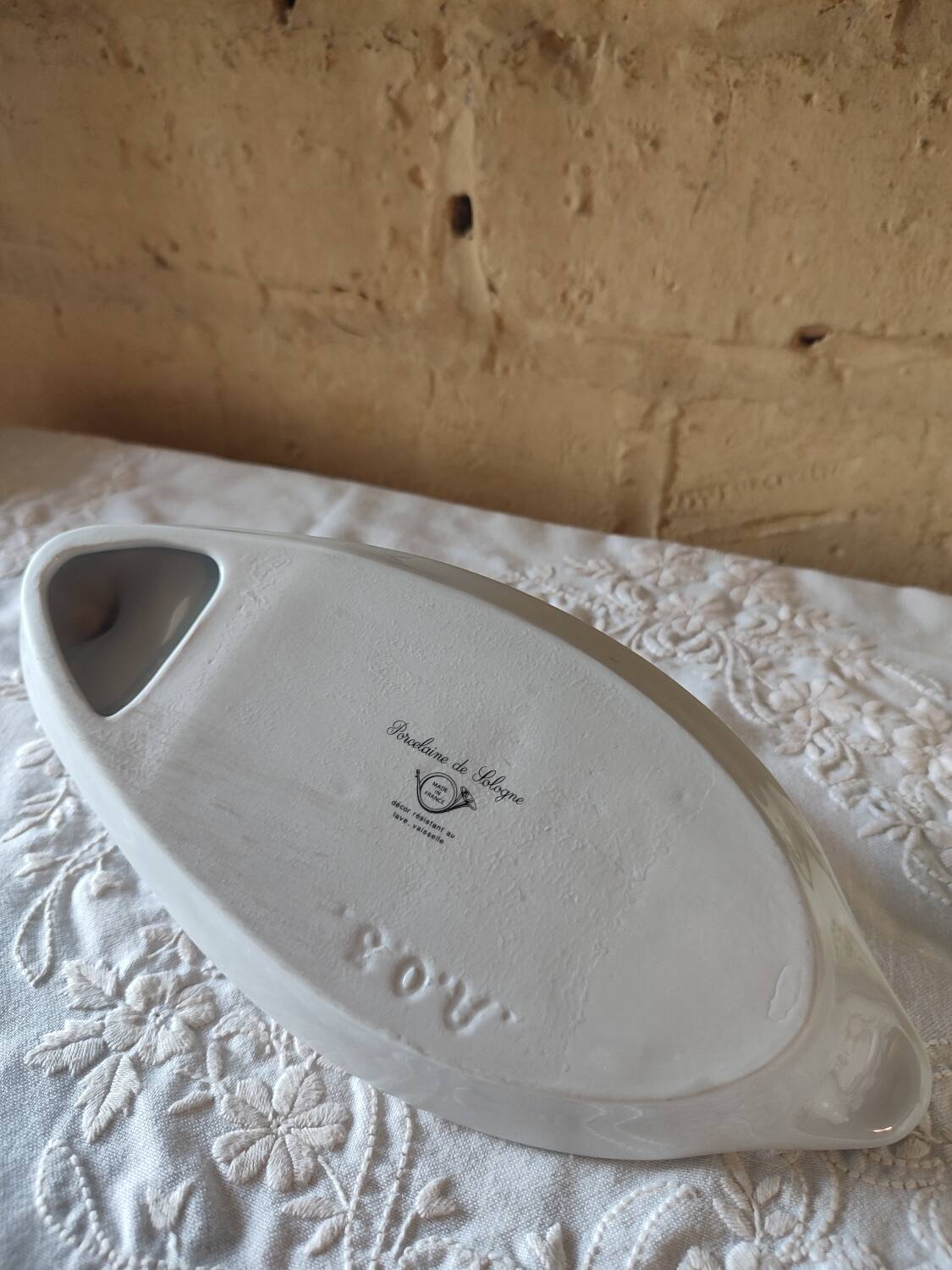 Duck-shaped foie gras dish, Sologne porcelain