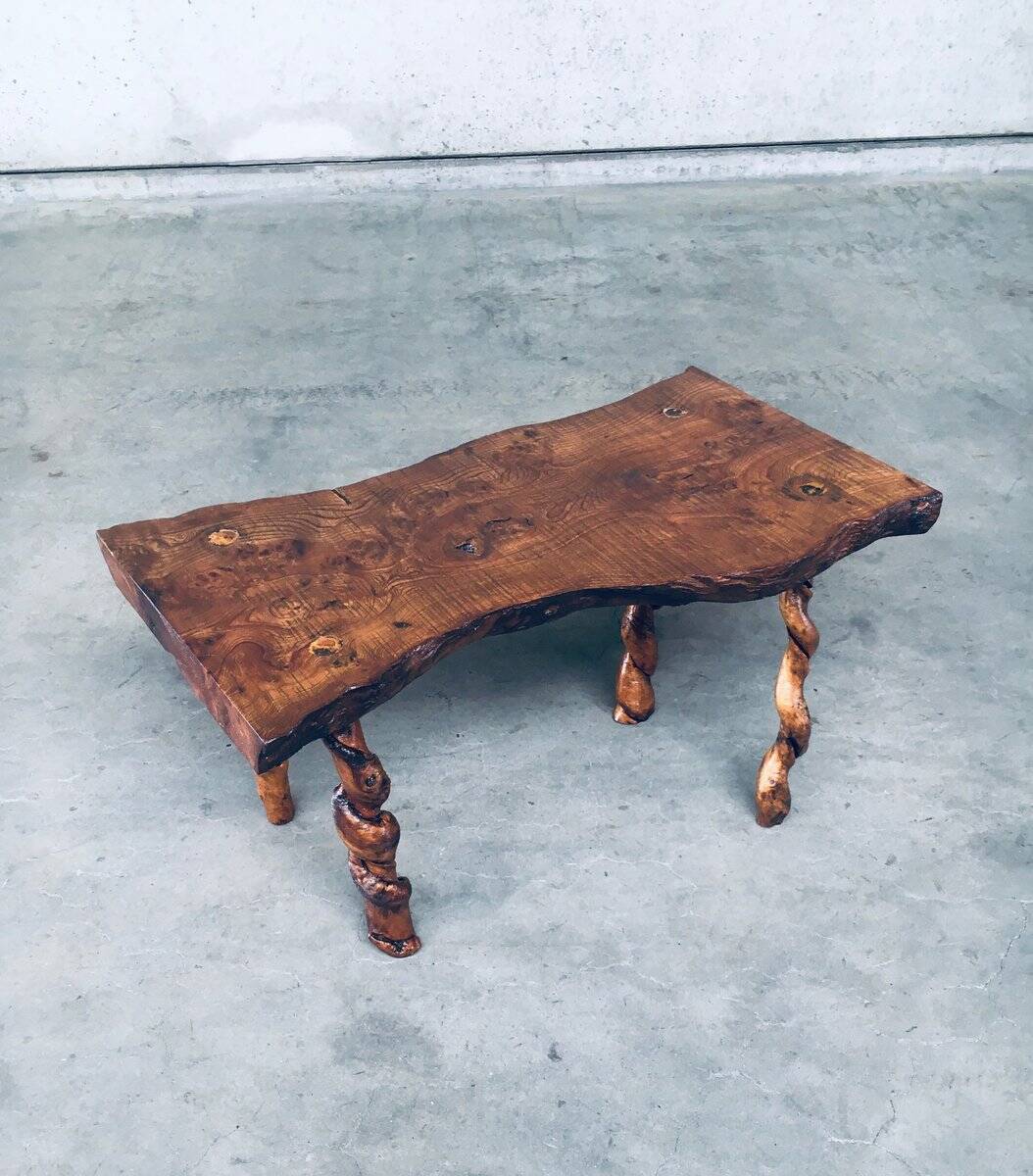 Brutalist Style Handcrafted Oak and Grape Wood Side Table, 1950s