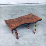 Brutalist Style Handcrafted Oak and Grape Wood Side Table, 1950s