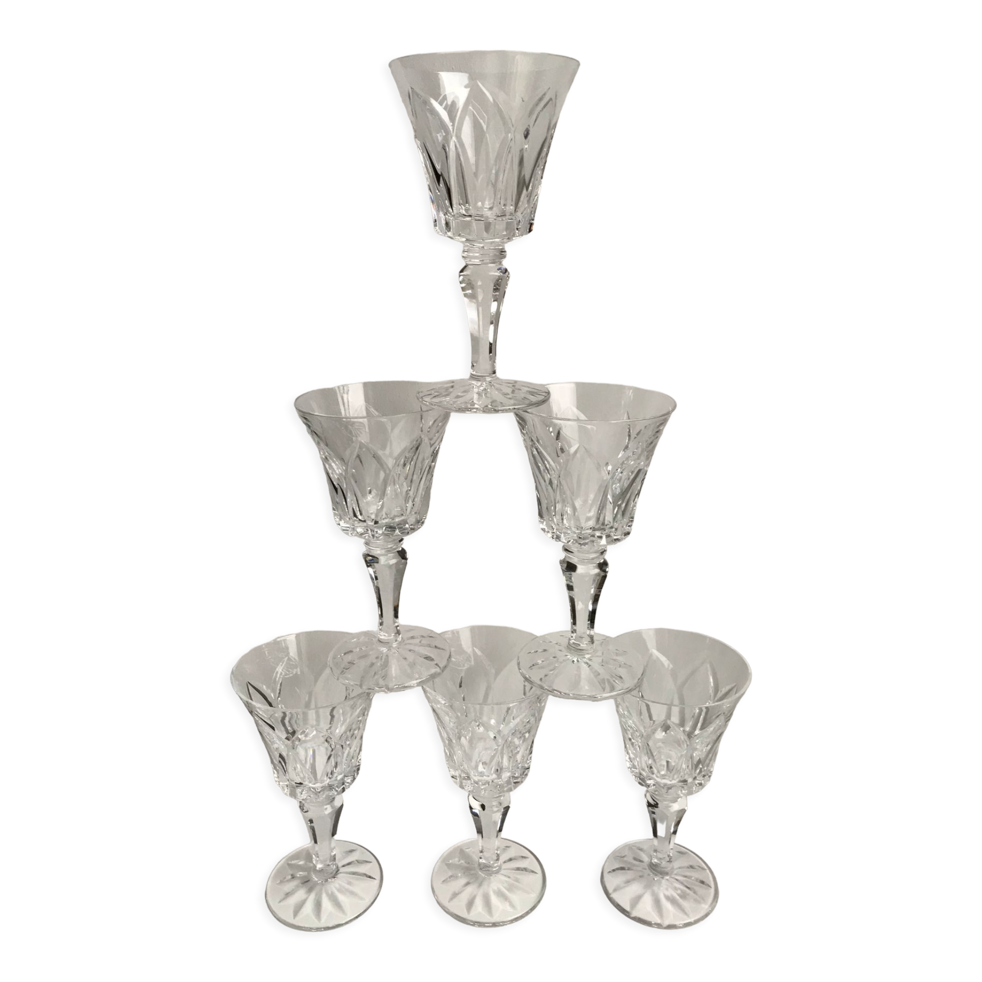 Set of 6 large crystal wine glasses 50s