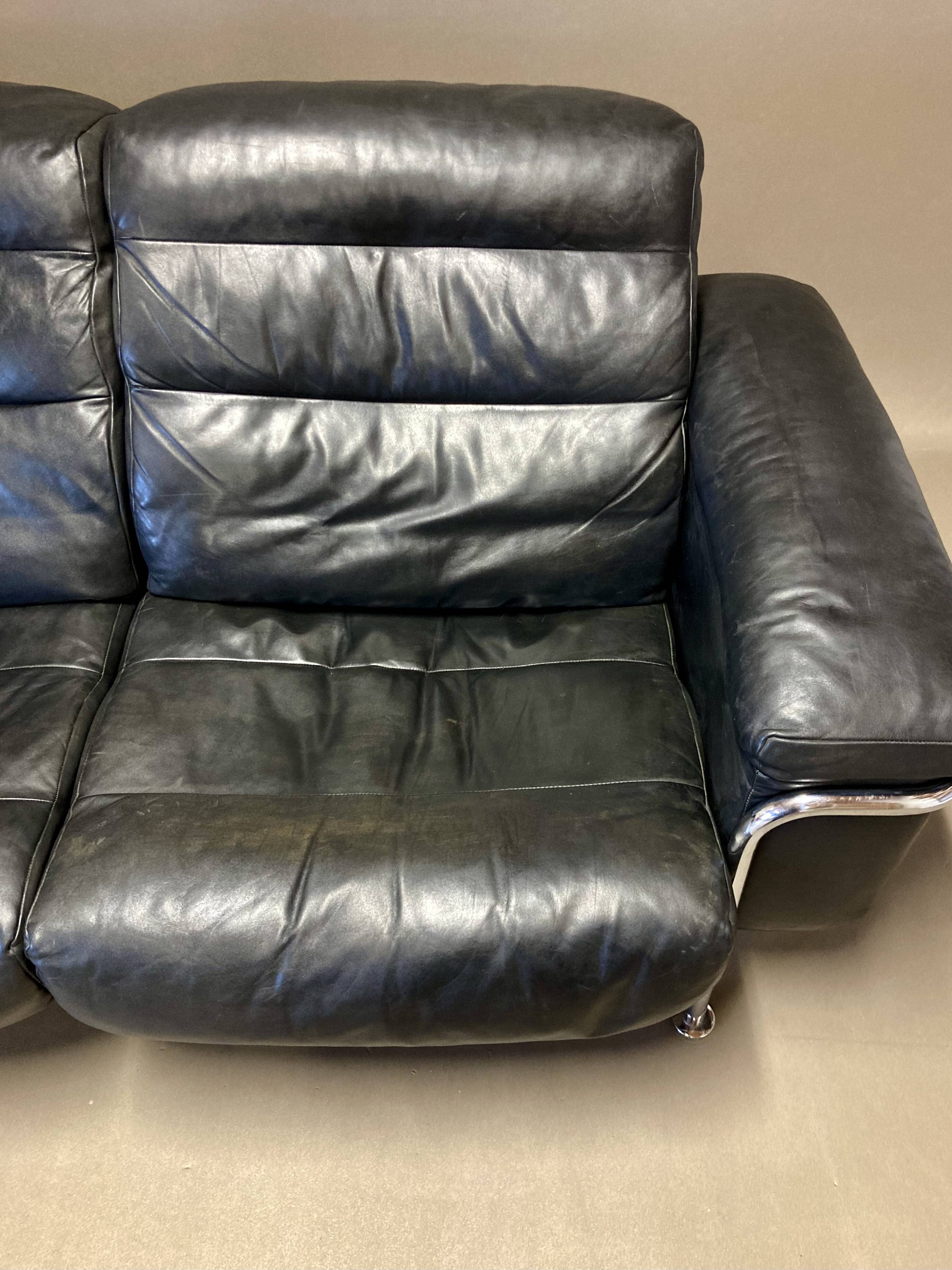 3-seater leather and chrome sofa design 1960.