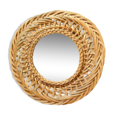 Miroir circulaire en rotin, années 70