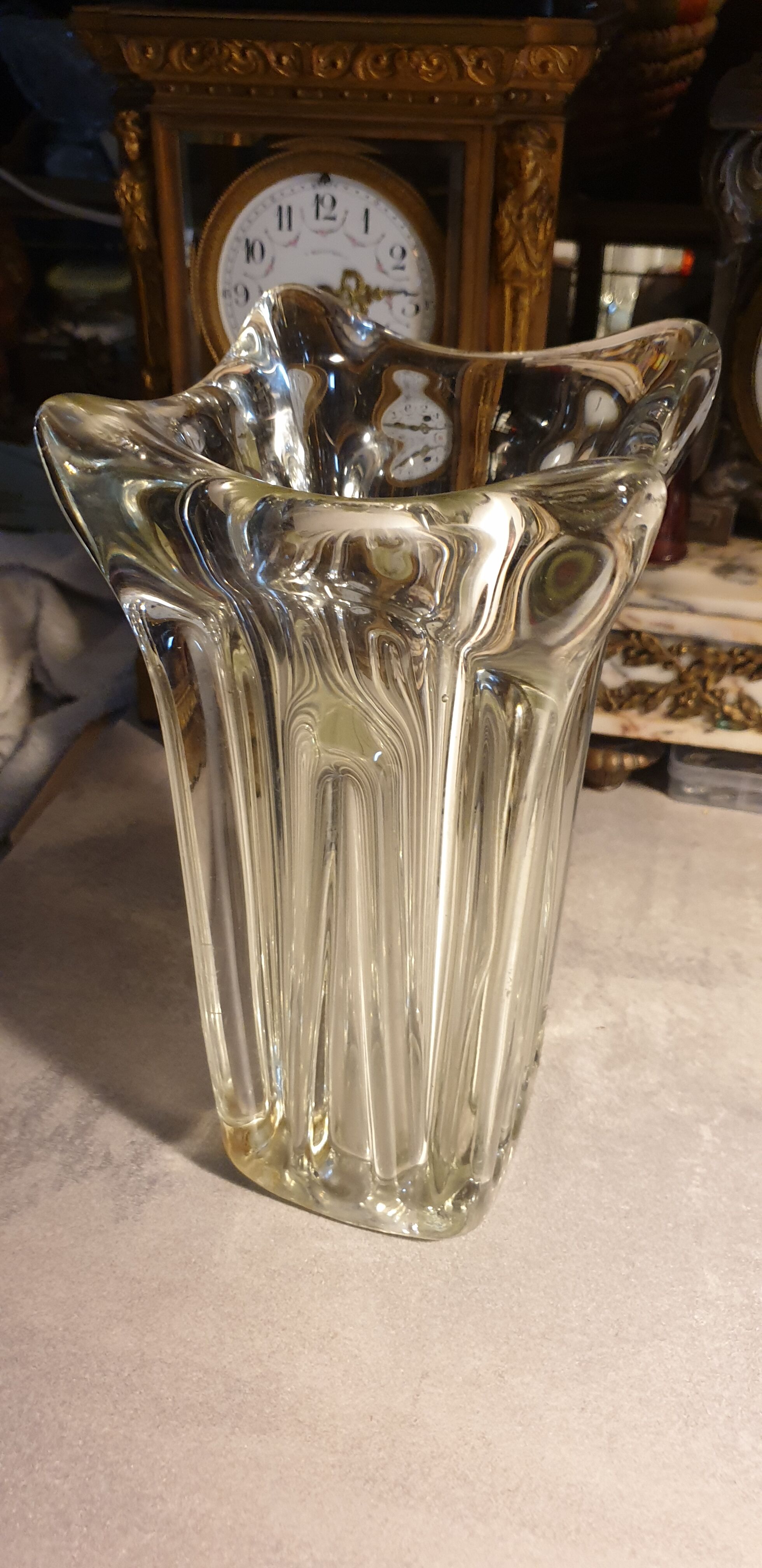 Thick molded glass vase, 50s