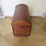 Vintage storage chest - curved - woven rattan - 1970s - mahogany colour