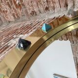 Modern Circular Mirror with Brass Frame and Semi-Precious Stone