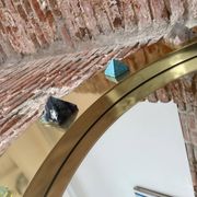 Modern Circular Mirror with Brass Frame and Semi-Precious Stone