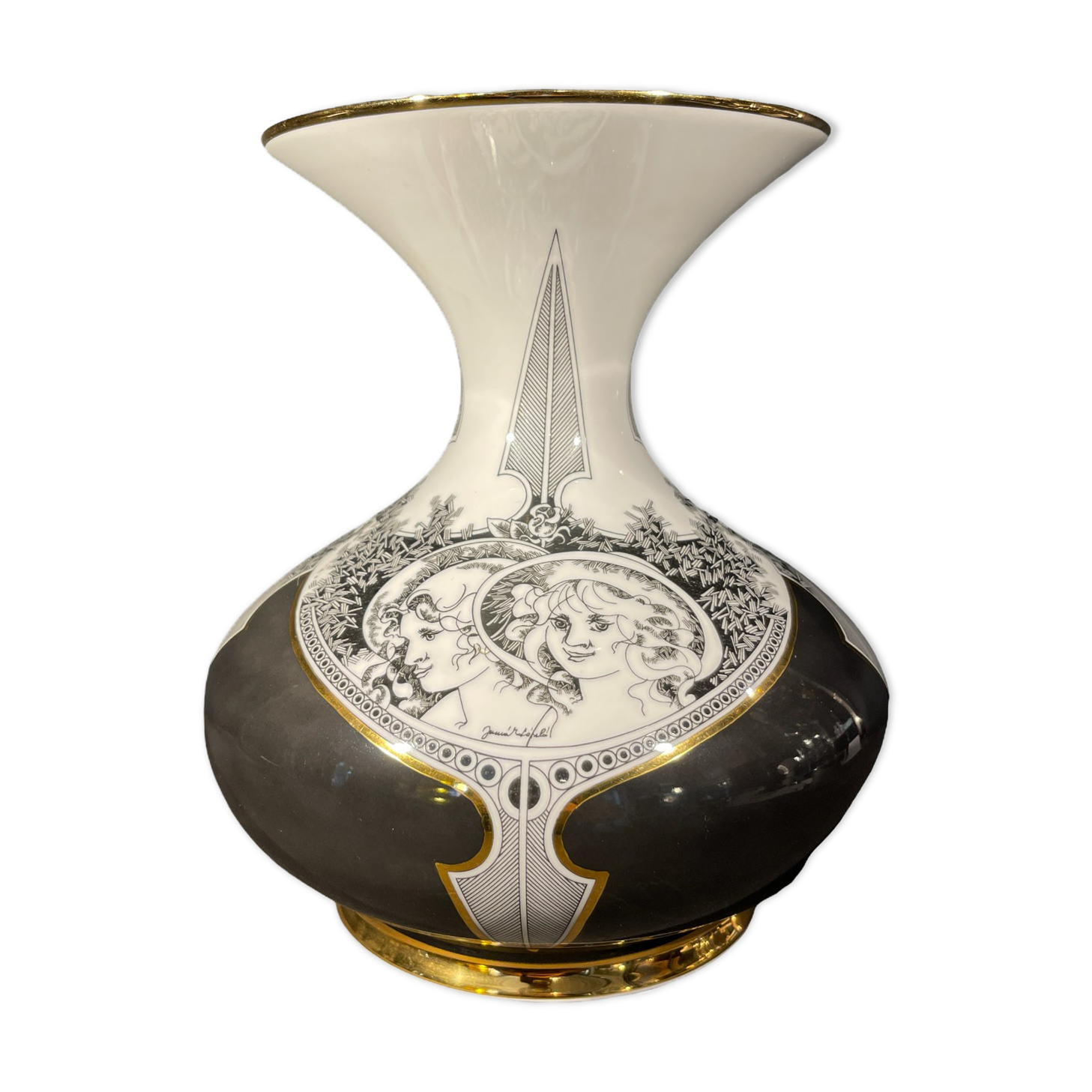 Vase by endre szasz for hollohaza hungary, golden porcelain, 1970s