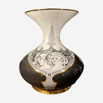 Vase par endre szasz pour hollohaza hungary, porcelaine doré, 1970s