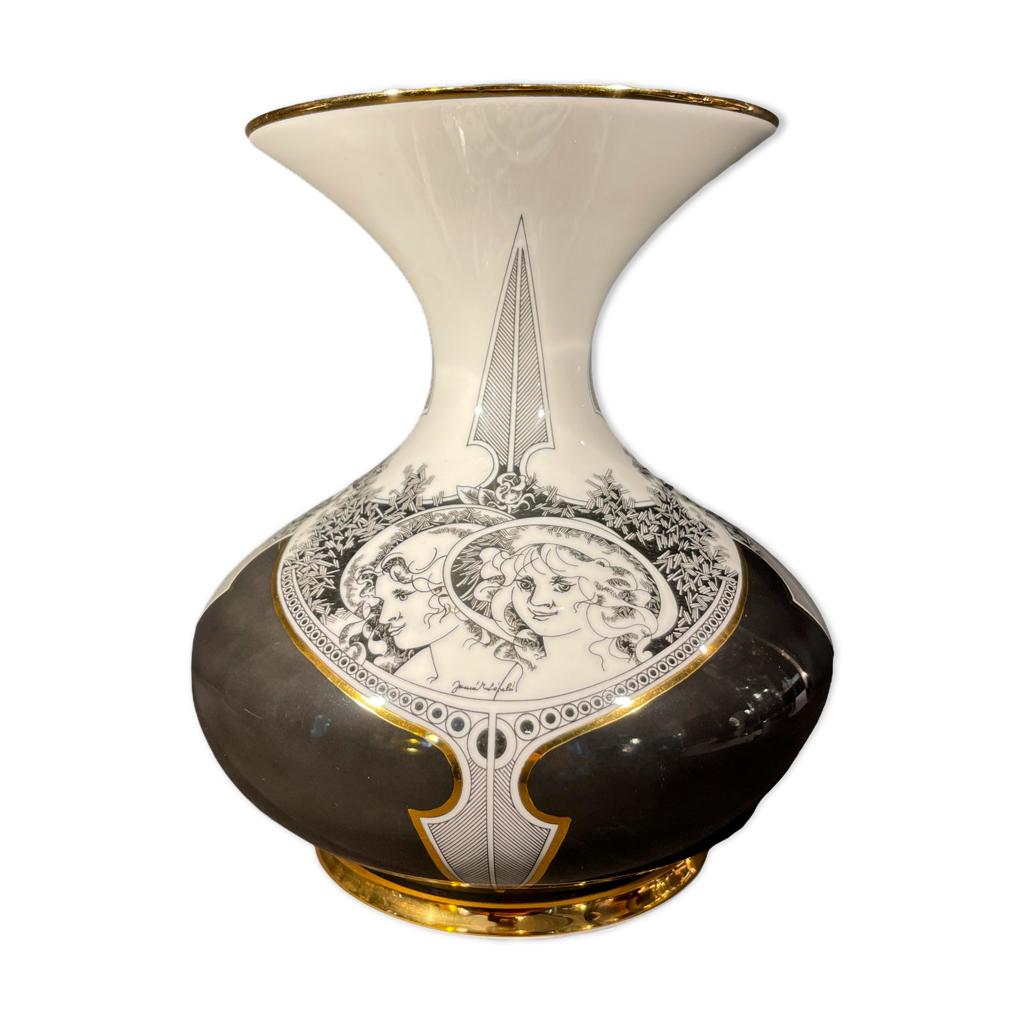 Vase by endre szasz for hollohaza hungary, golden porcelain