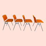 Set of 4 orange DSC 106 chairs Giancarlo Piretti for Castelli