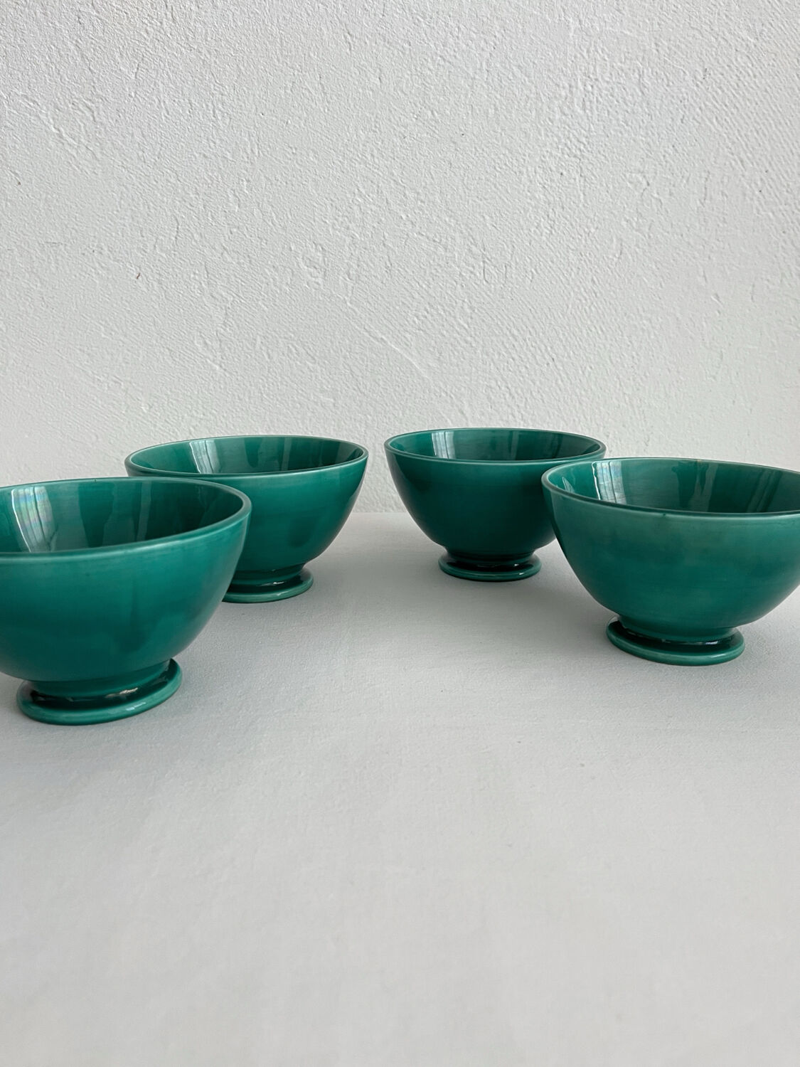 4 antique vintage green ceramic bowls