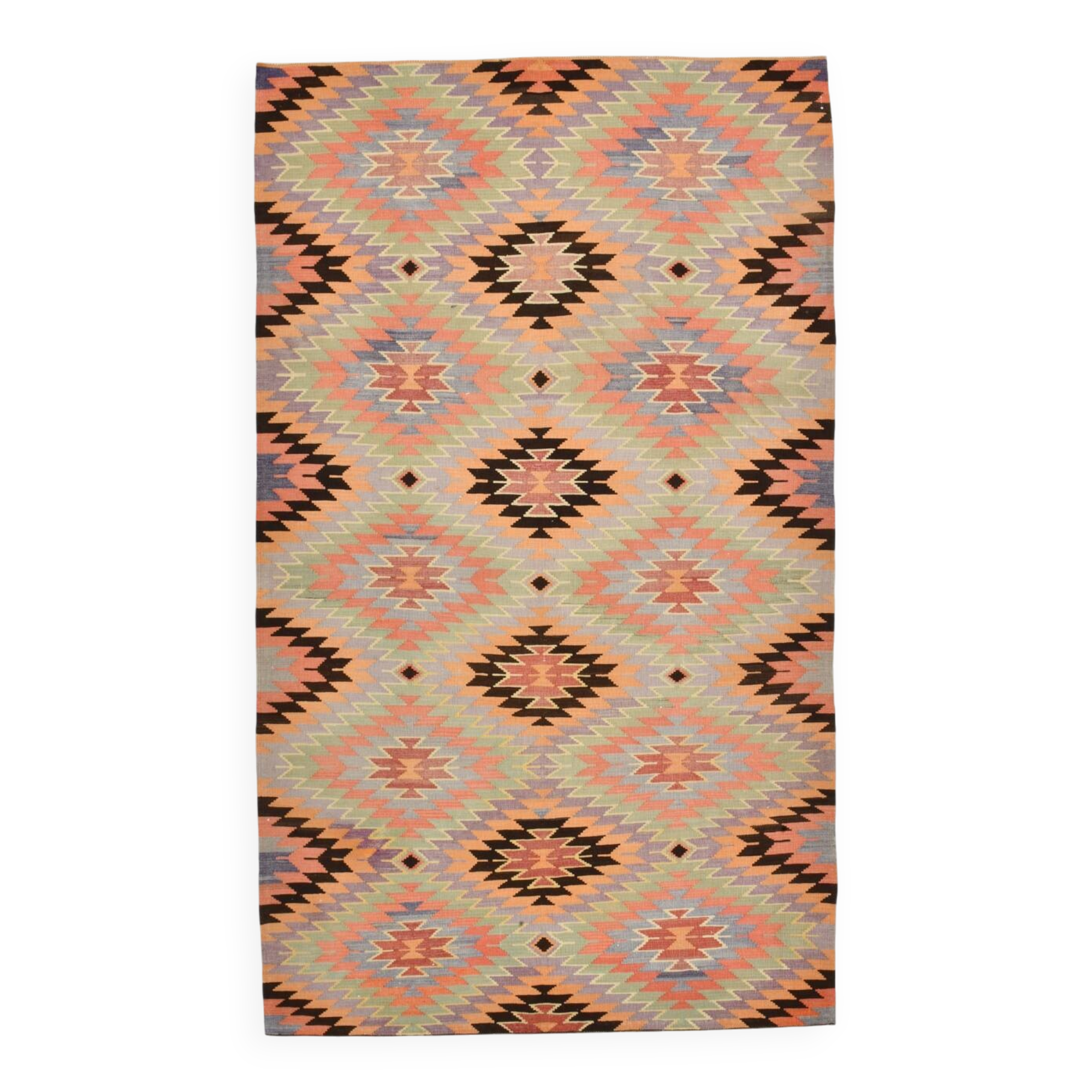 6x10 Green & Light Orange Tribal Large Kilim Area Rug, 176x301Cm