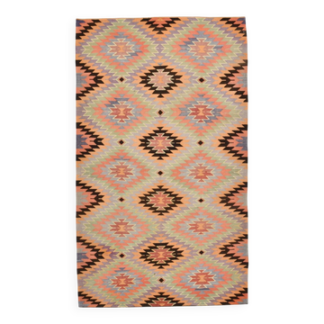 6x10 Green & Light Orange Tribal Large Kilim Area Rug, 176x301Cm