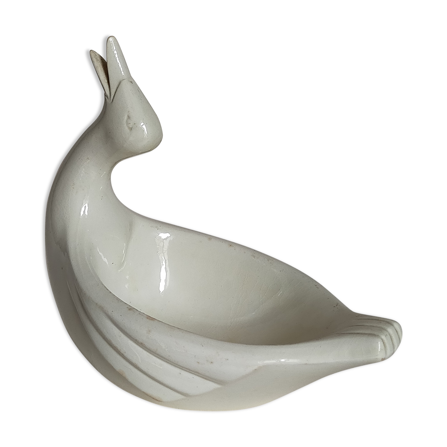 Empty pockets bird soap holder white ceramic Art-deco