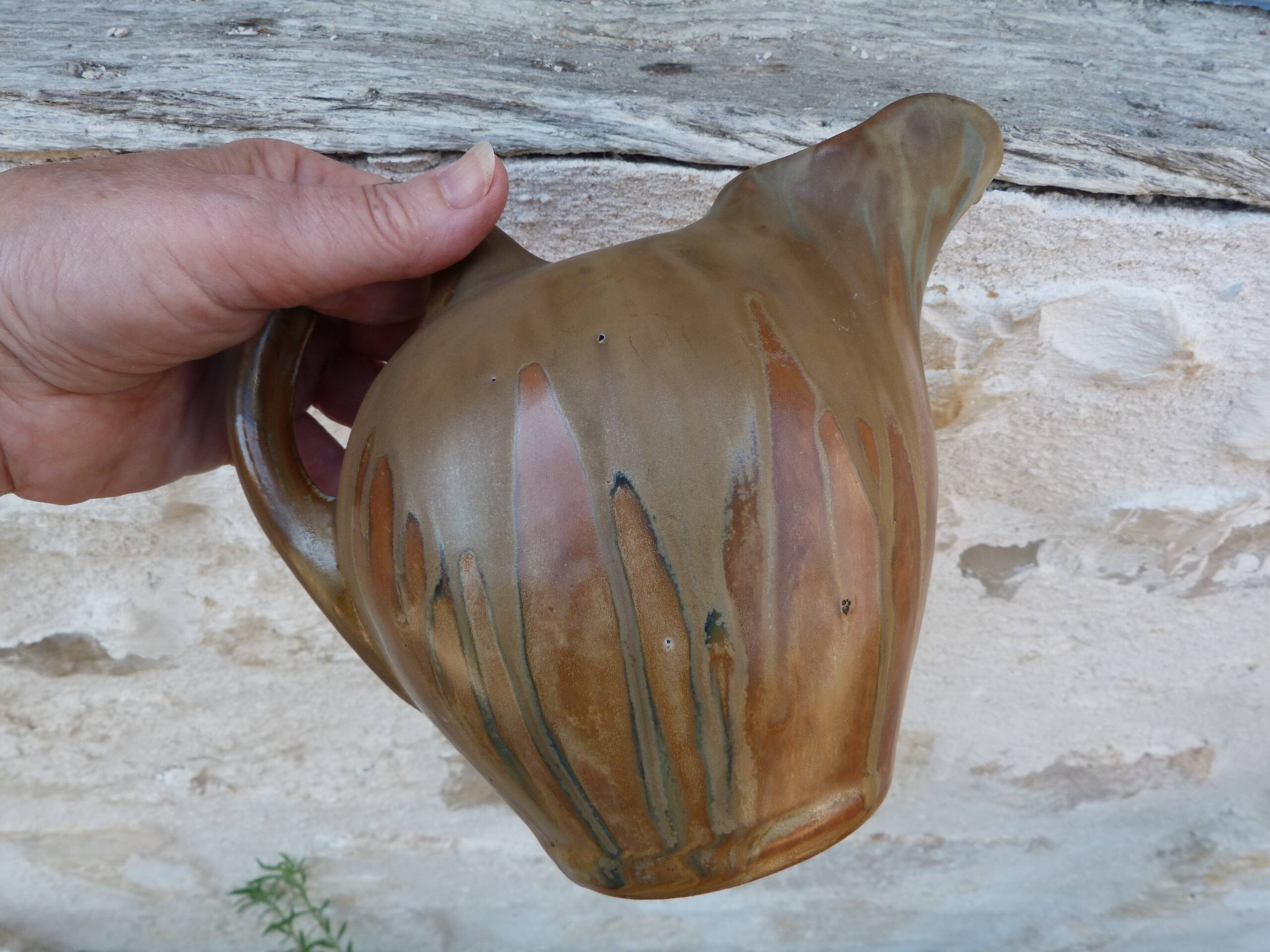 Small enamelled stoneware jug 1920 Art Deco signed Gilbert Métènier