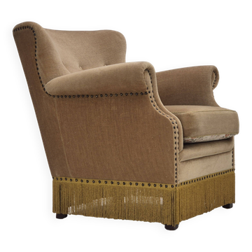 1960s, Danish lounge chair, green furniture velour, original condition.