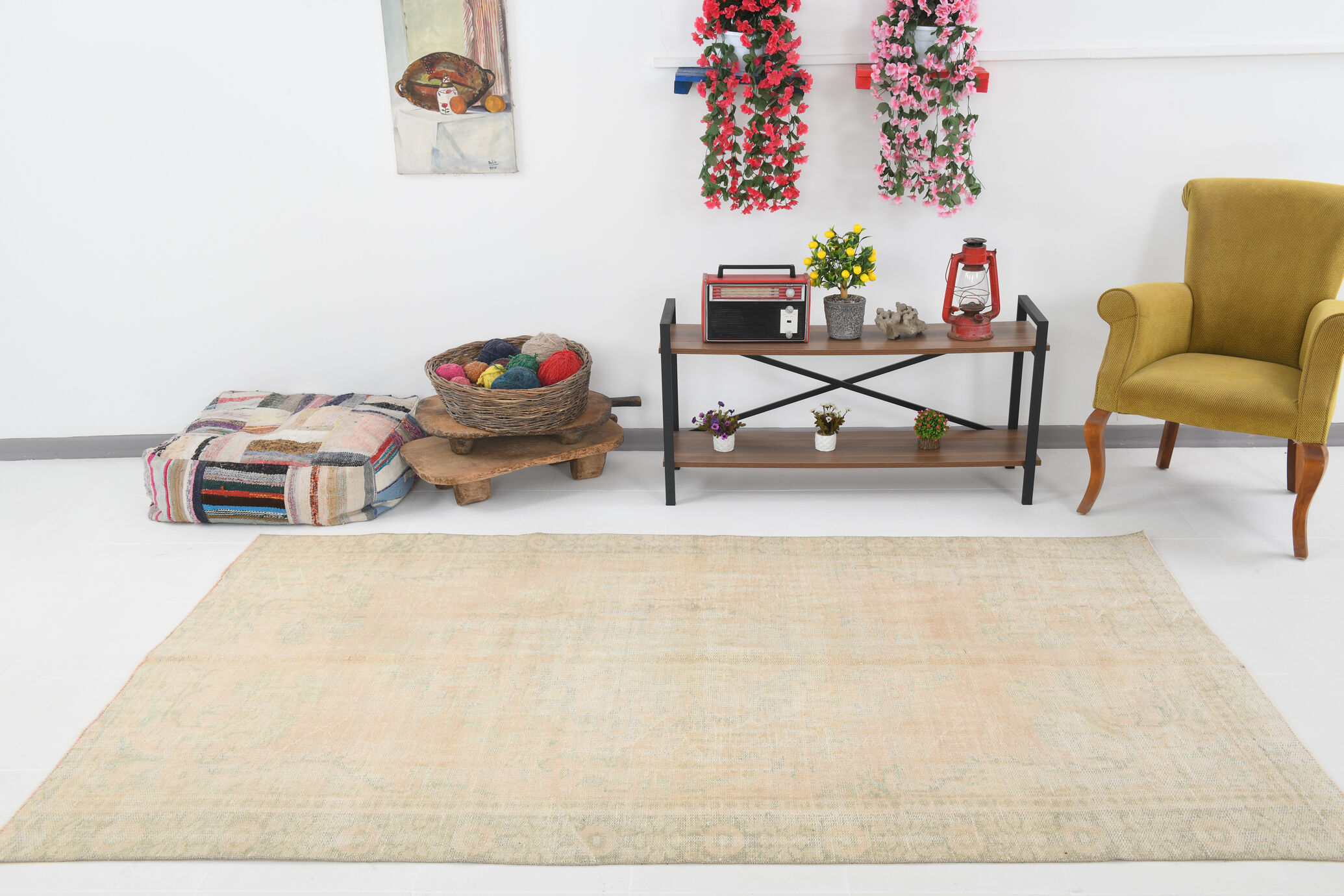 5x9 cream & beige oriental vintage rug 157x268cm