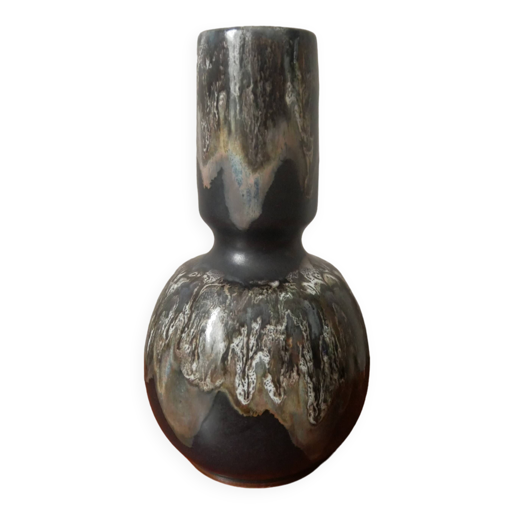 Designer ceramic vase from the 50s, bluish gray signature Jean-Marie Maure, handcrafted