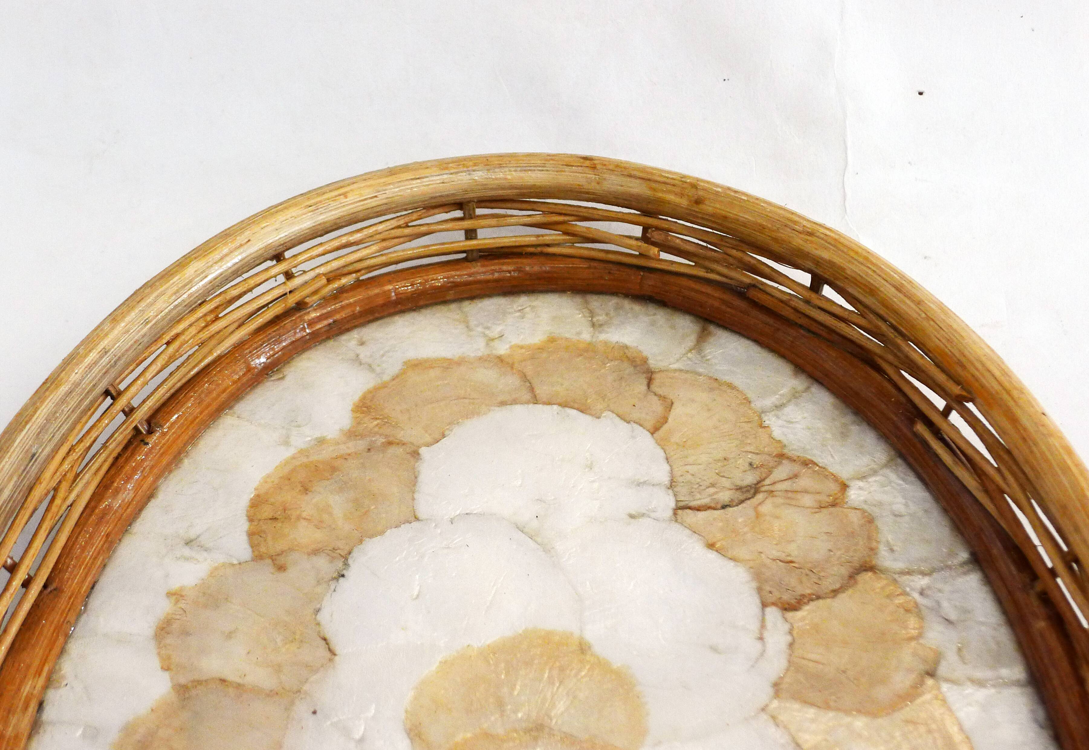 Mother-of-pearl and rattan tray