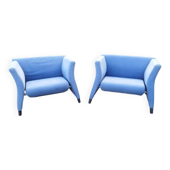 Pair of Perobell armchairs in blue fabric