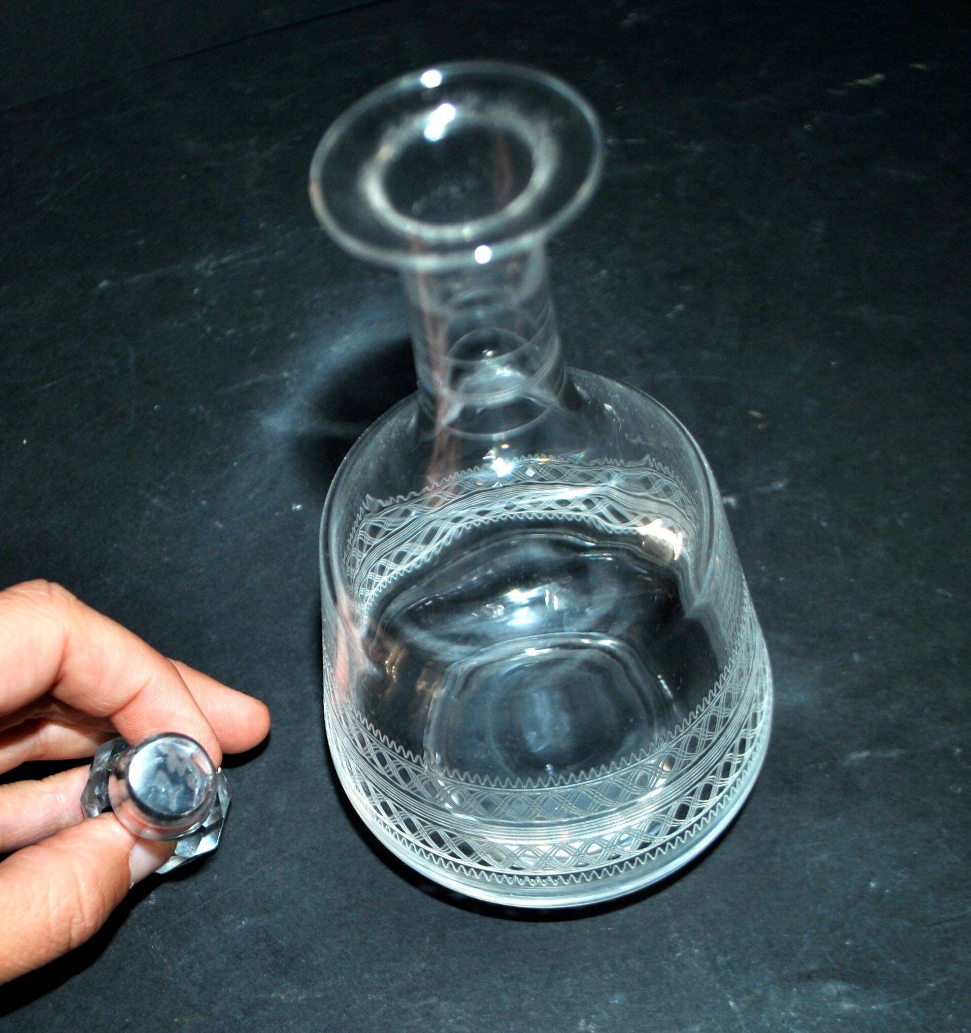 Baccarat carafe orange blossom water in crystal with guilloché decoration 1900