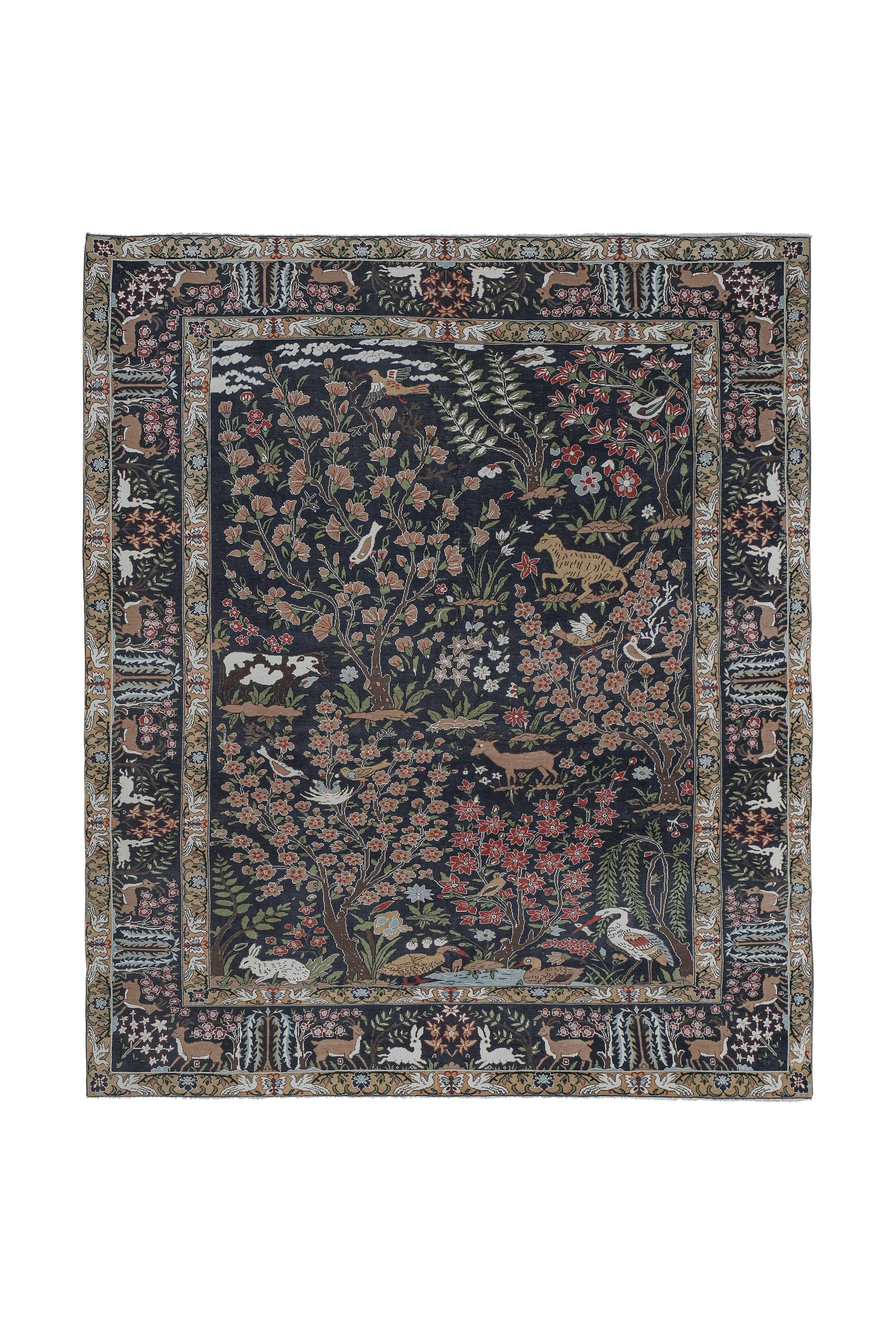 Vintage Caucasian Hunting Animal Pictorial Rug 9'2'' x 11'2''