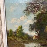 Tableau paysage campagne ancien
