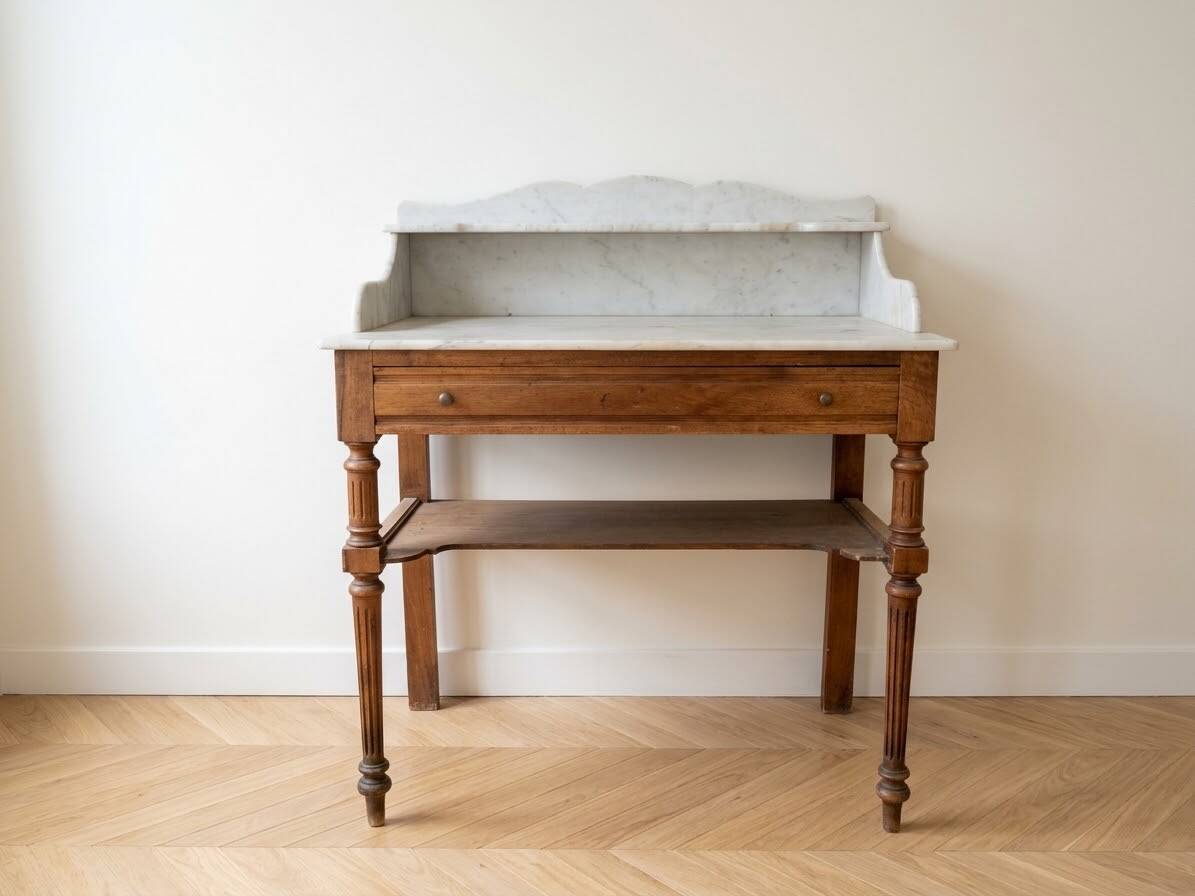 Retro wooden and marble dressing table