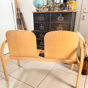Vintage blonde wood two-seater bench by Baumann